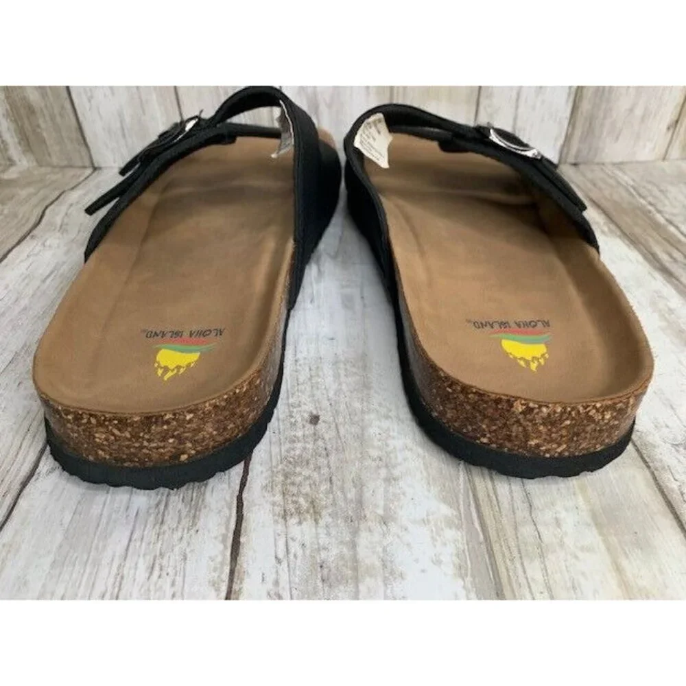 Aloha‎ Island Womens Size 9W Black Strap Buckle Sandals